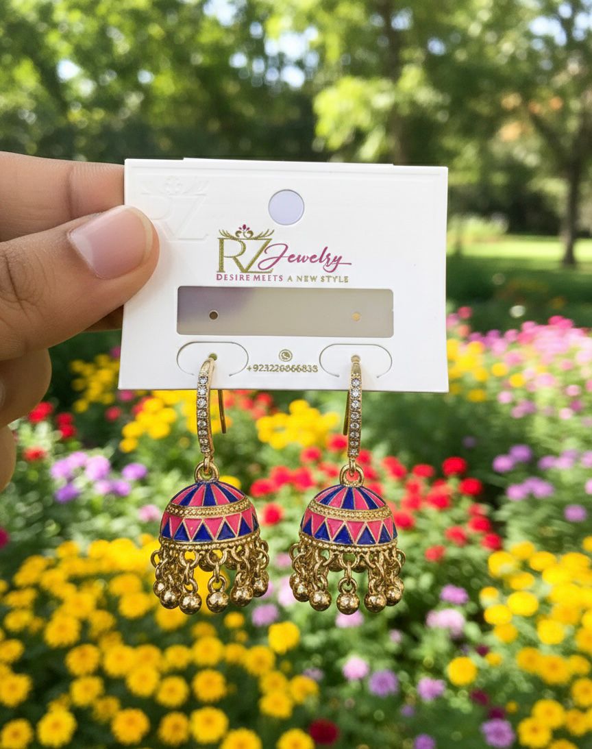 Modern Meenakari Geometric Jhumkas