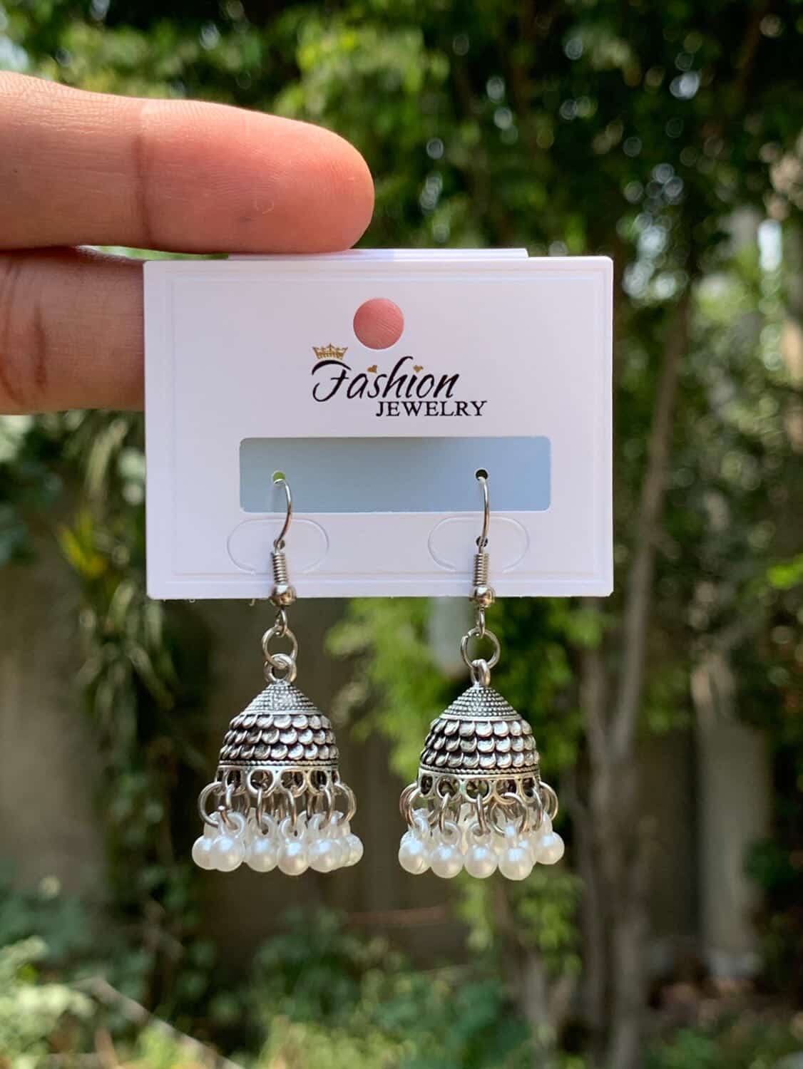 Silver Scalloped Jhumka with Pearl Fringe