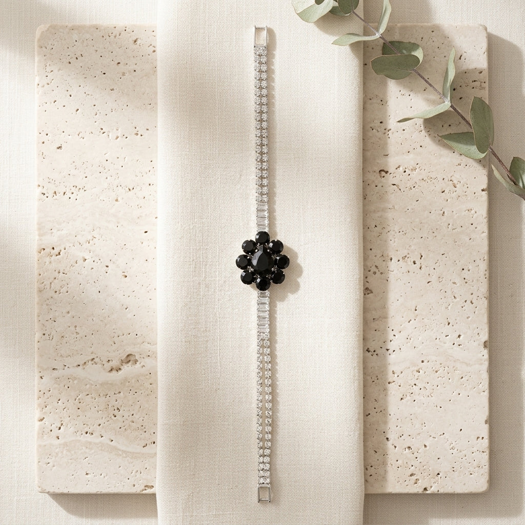 Noir Crystal Flower Bracelet