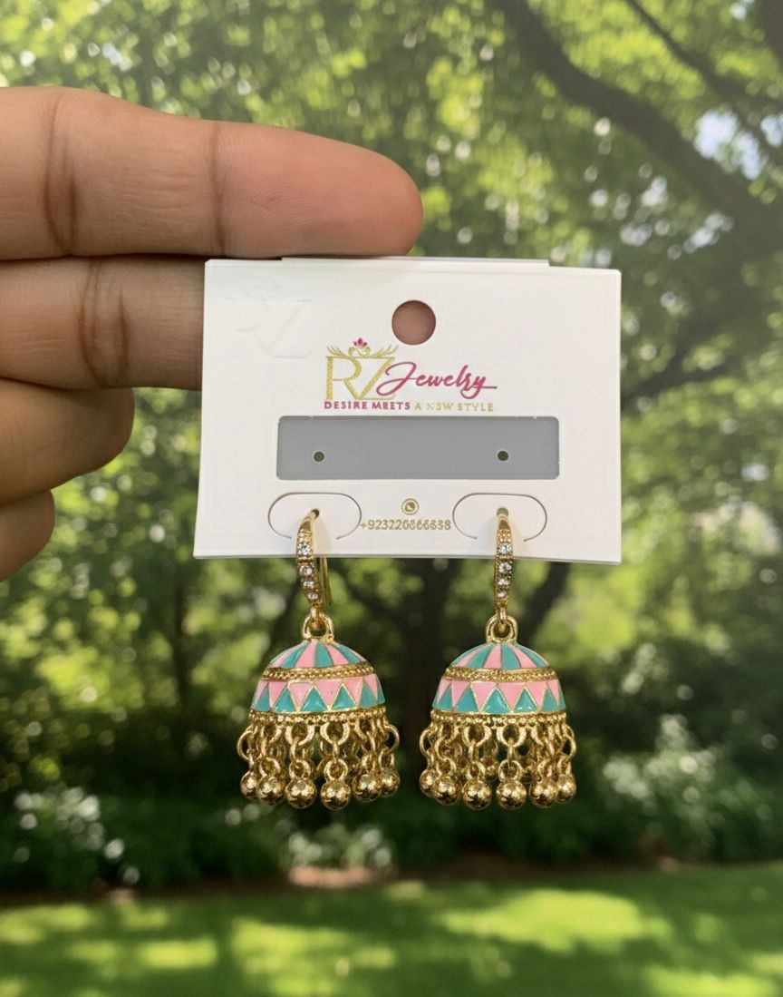 Modern Meenakari Geometric Jhumkas