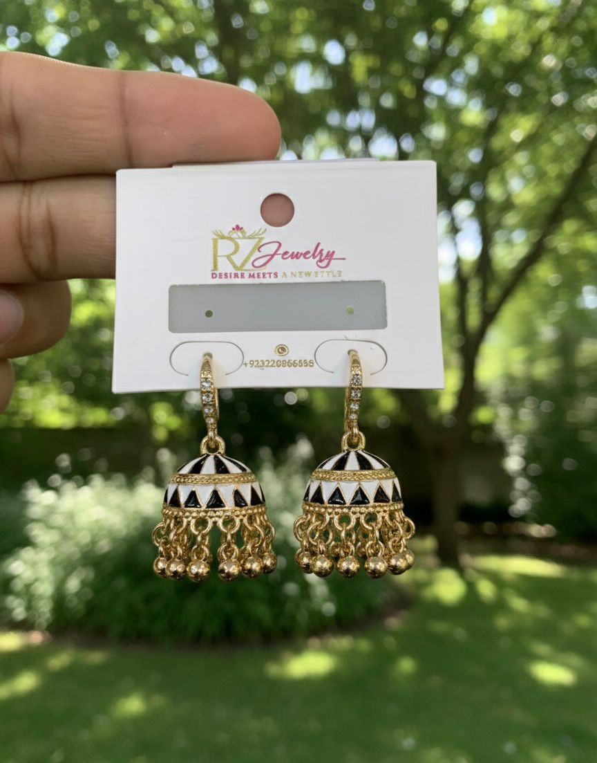 Modern Meenakari Geometric Jhumkas