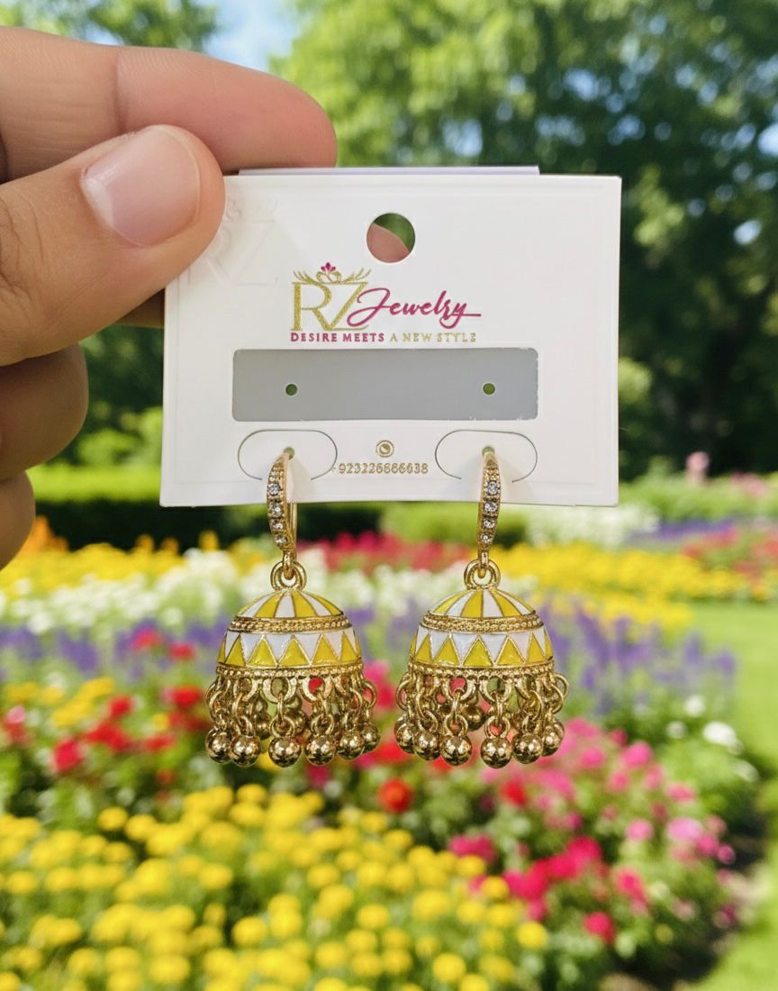 Modern Meenakari Geometric Jhumkas