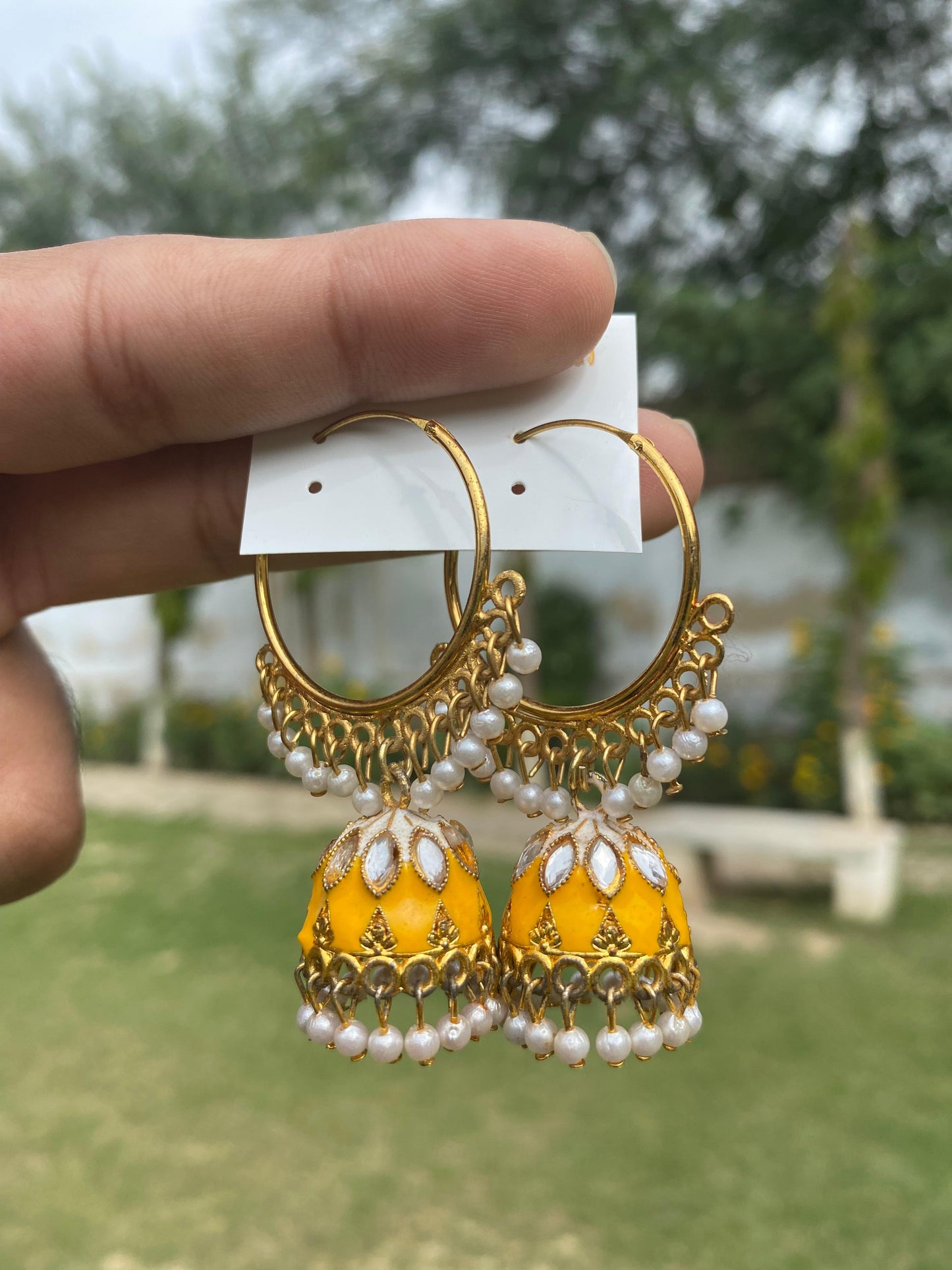 Geometric Meenakari Jhumka