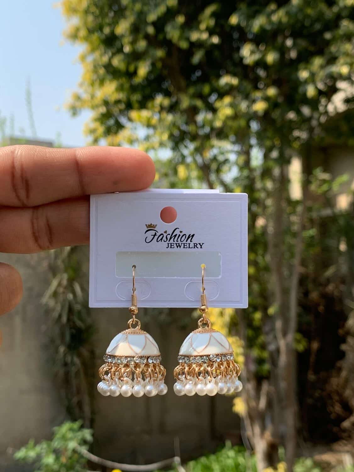 Pristine Pearl & Gold Enamel Jhumka Earrings