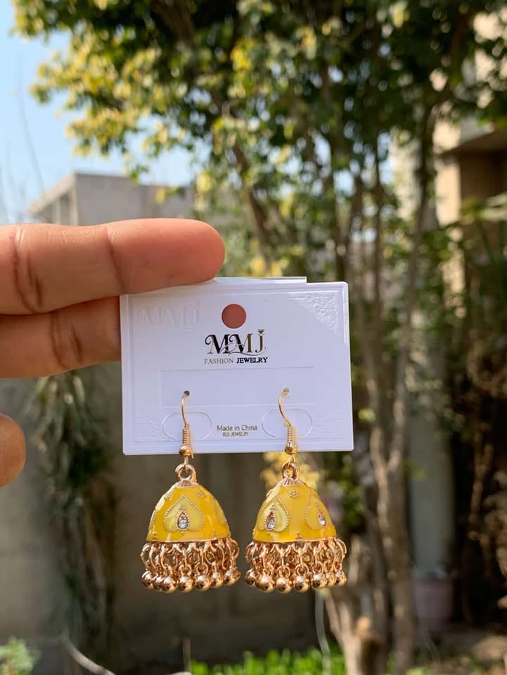 Heart Motif Enamel Jhumka Earrings