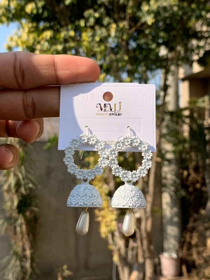 Matte Floral Hoop Jhumkas with Pearl Drop