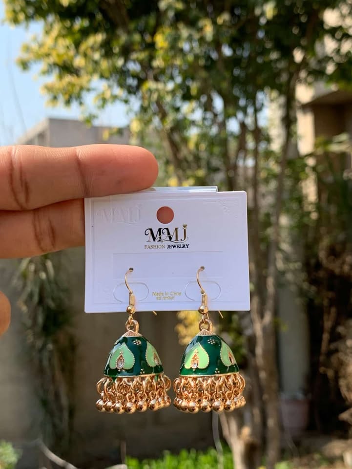 Heart Motif Enamel Jhumka Earrings
