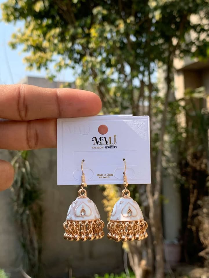 Heart Motif Enamel Jhumka Earrings