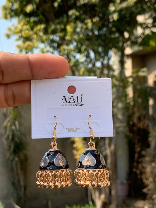 Heart Motif Enamel Jhumka Earrings
