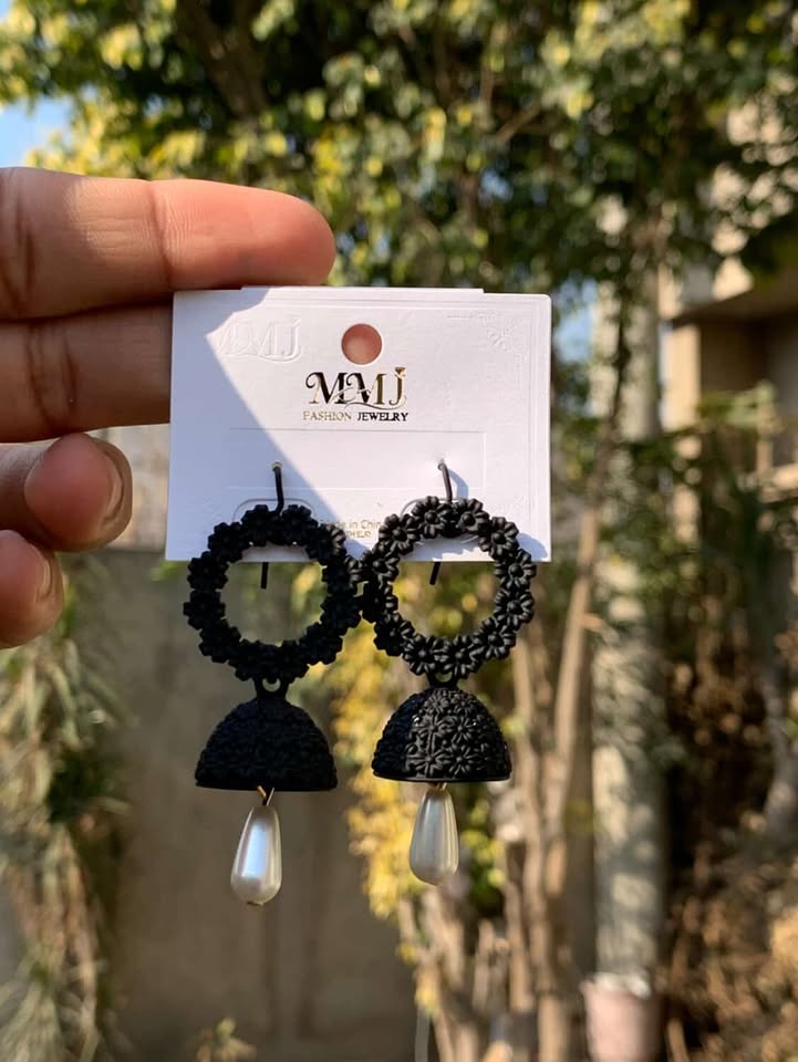 Matte Floral Hoop Jhumkas with Pearl Drop