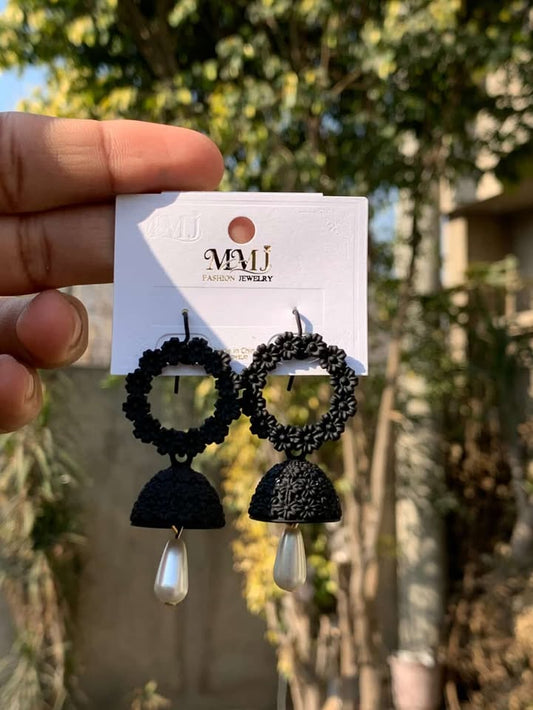 Matte Floral Hoop Jhumkas with Pearl Drop