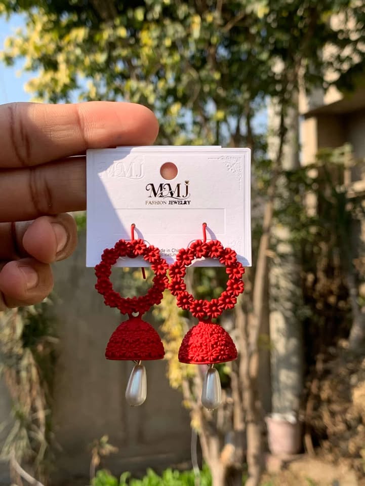 Matte Floral Hoop Jhumkas with Pearl Drop