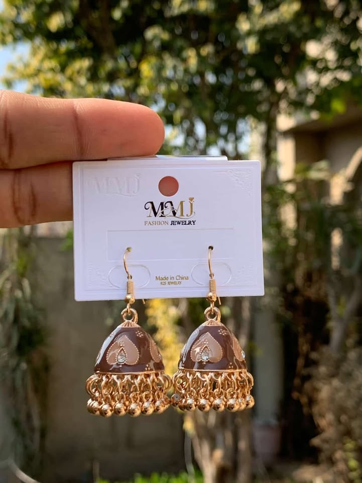 Heart Motif Enamel Jhumka Earrings