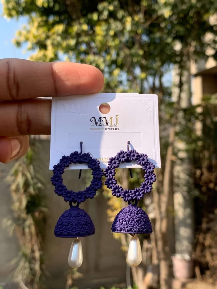 Matte Floral Hoop Jhumkas with Pearl Drop
