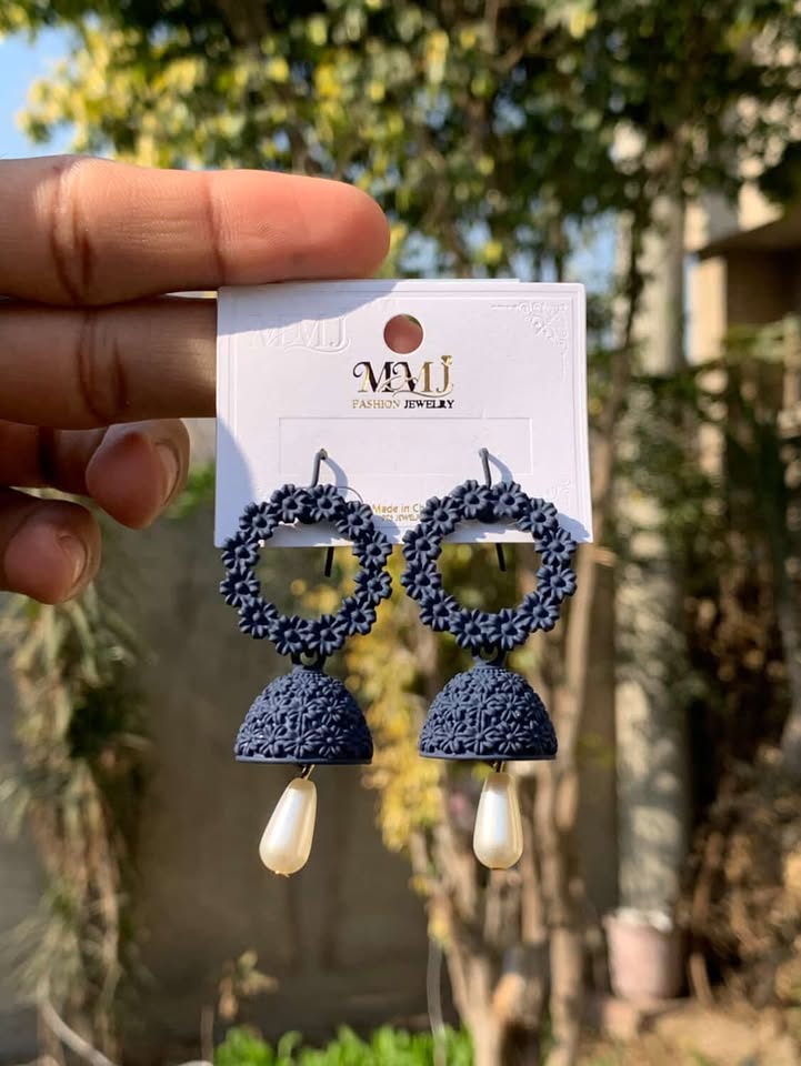 Matte Floral Hoop Jhumkas with Pearl Drop