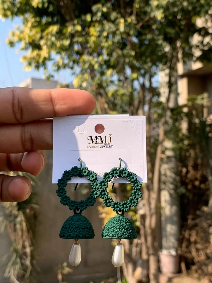 Matte Floral Hoop Jhumkas with Pearl Drop