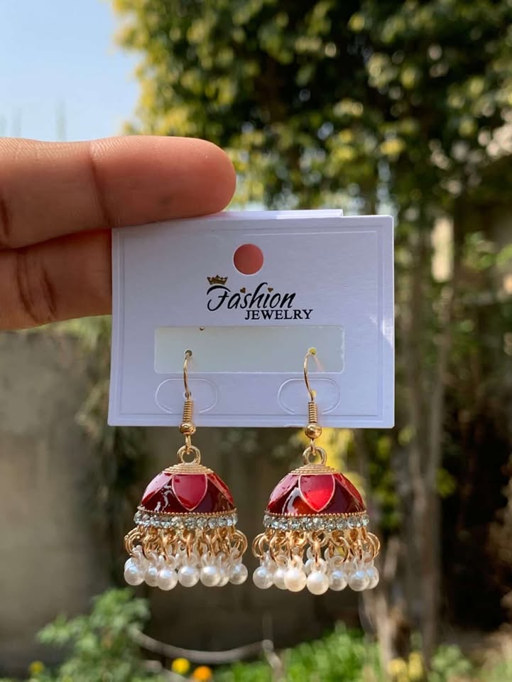 Pristine Pearl & Gold Enamel Jhumka Earrings