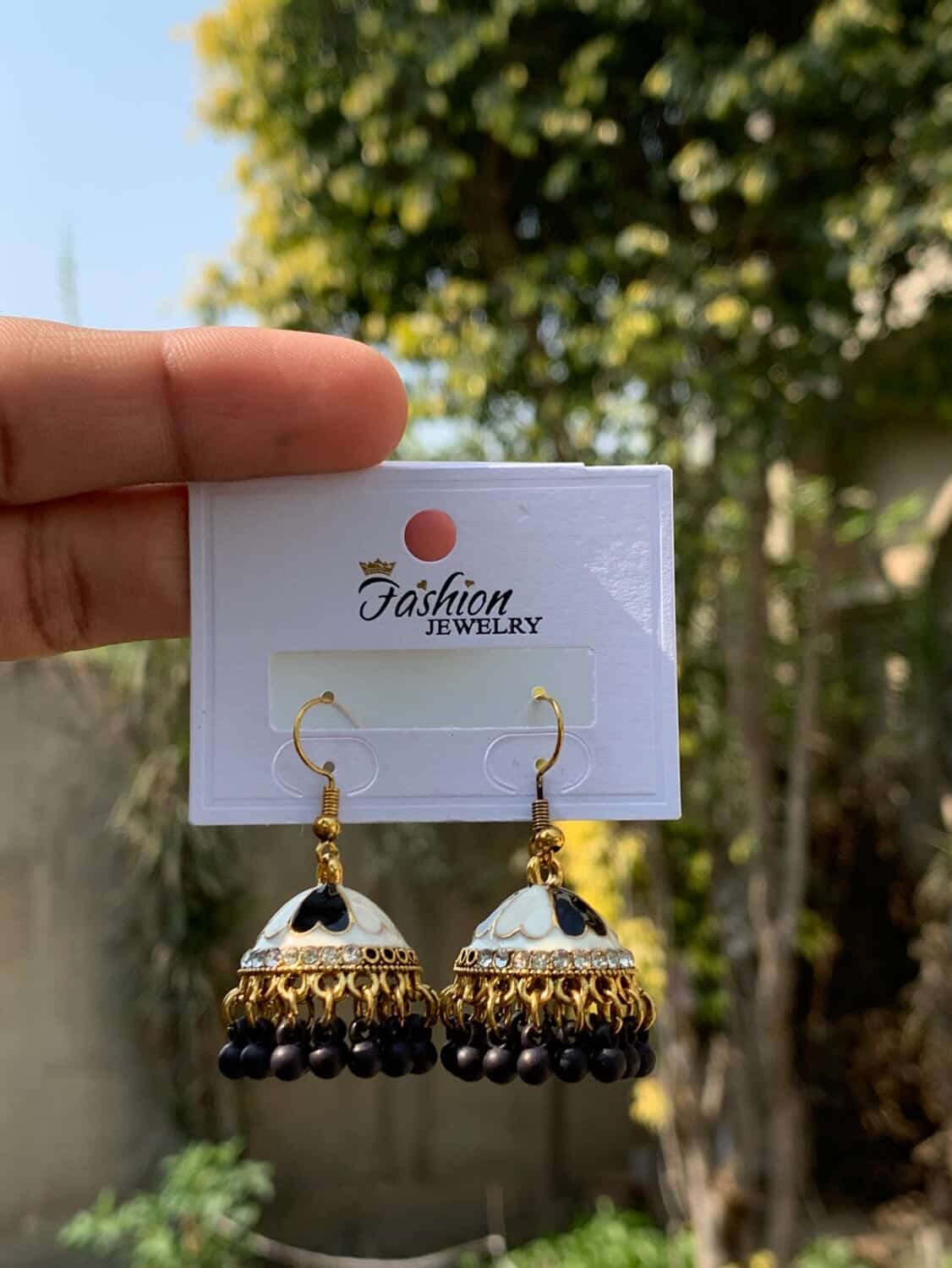 Pristine Pearl & Gold Enamel Jhumka Earrings