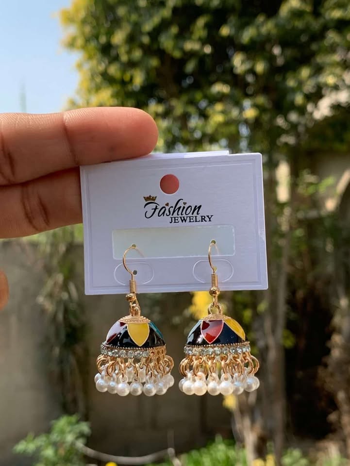 Pristine Pearl & Gold Enamel Jhumka Earrings
