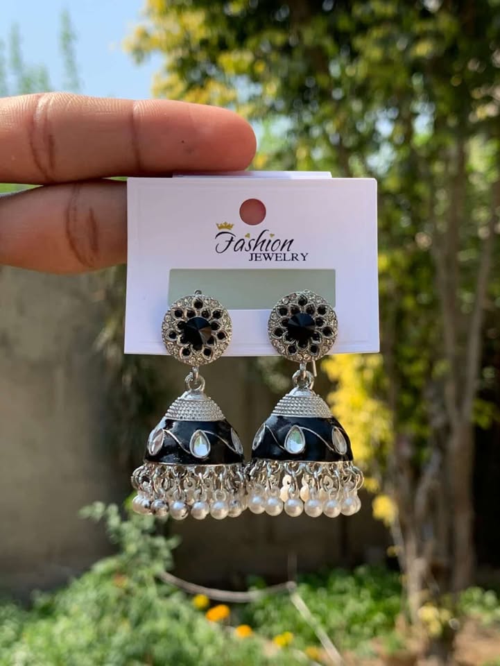 Aesthetic Shimmering Full-Rhinestone Statement Jhumkas
