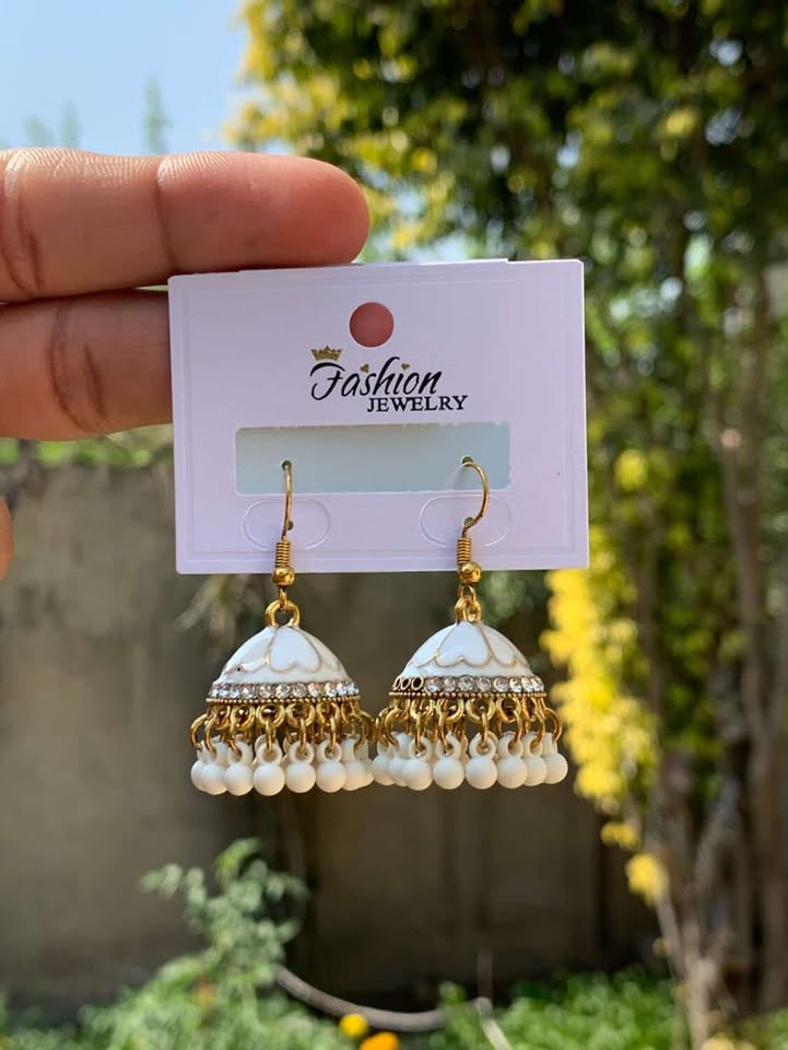 Pristine Pearl & Gold Enamel Jhumka Earrings