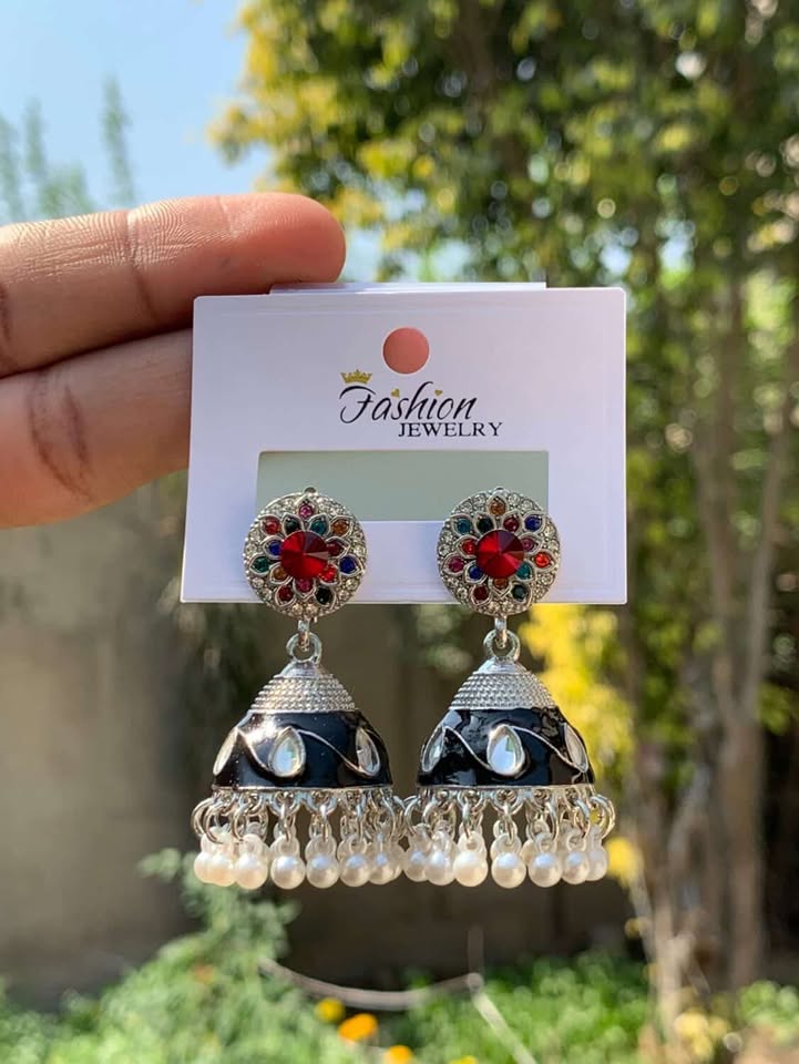 Aesthetic Shimmering Full-Rhinestone Statement Jhumkas