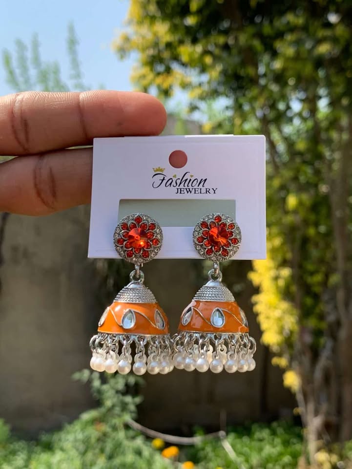 Aesthetic Shimmering Full-Rhinestone Statement Jhumkas