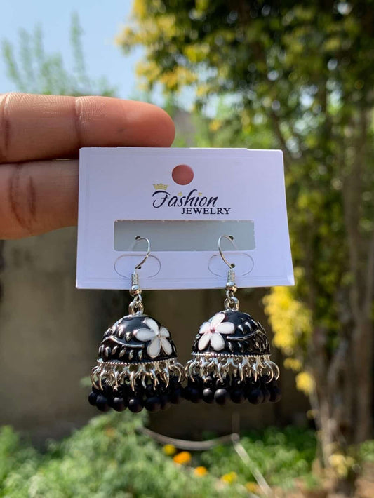 Precision-Set Micro-Crystal Stellar Jhumkas