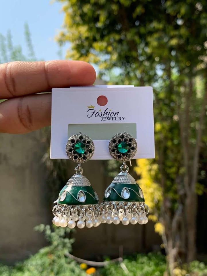 Aesthetic Shimmering Full-Rhinestone Statement Jhumkas