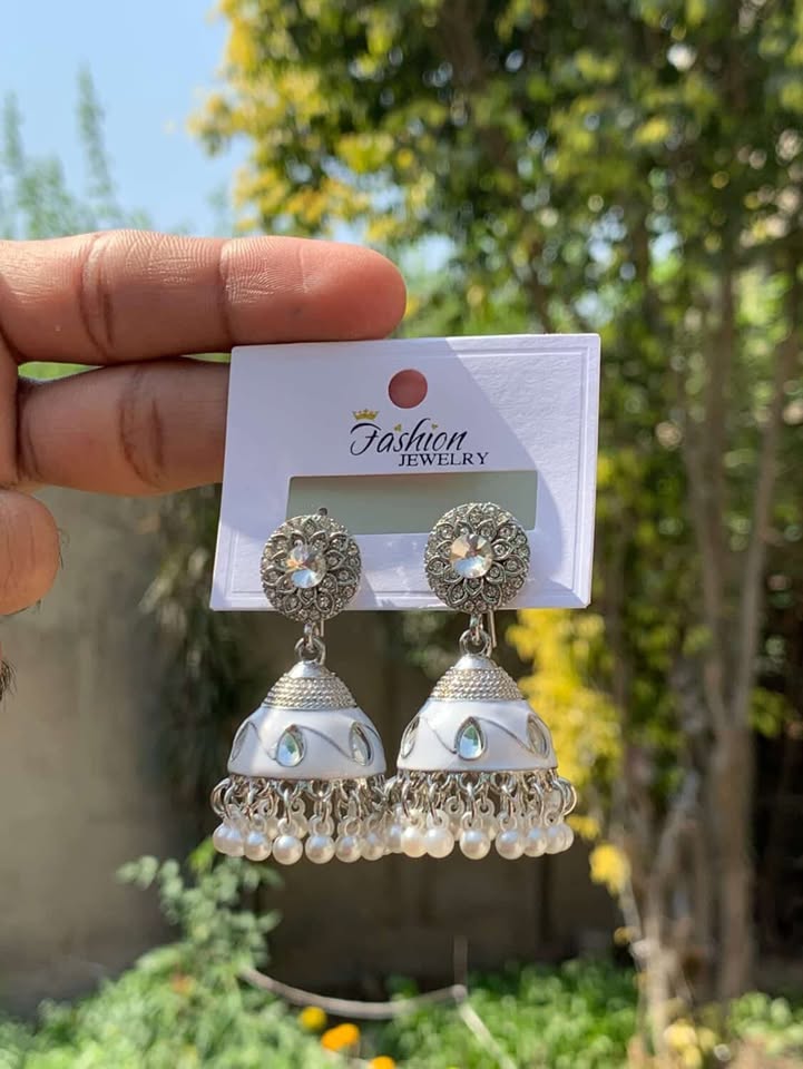 Aesthetic Shimmering Full-Rhinestone Statement Jhumkas