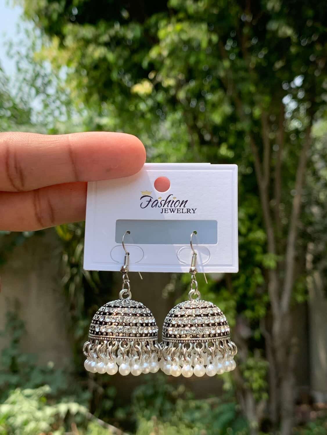 Silver Crystal Galaxy Jhumka with Pearl Drops