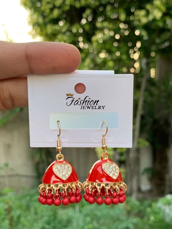 Crystal Heart-Centric Jhumkas
