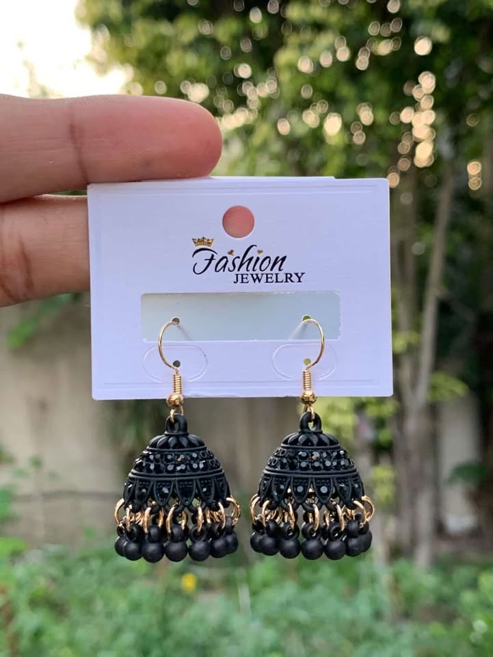 Aesthetic Obsidian Matte Textured Jhumkas