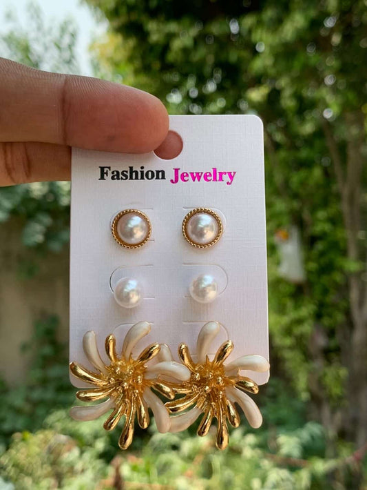 Golden Sunburst & Pearl Stud Set