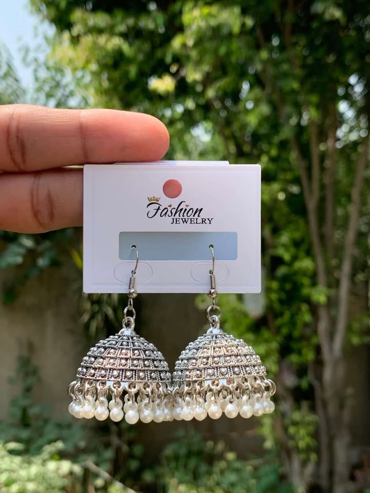 Oxidized Silver Mandala Jhumka