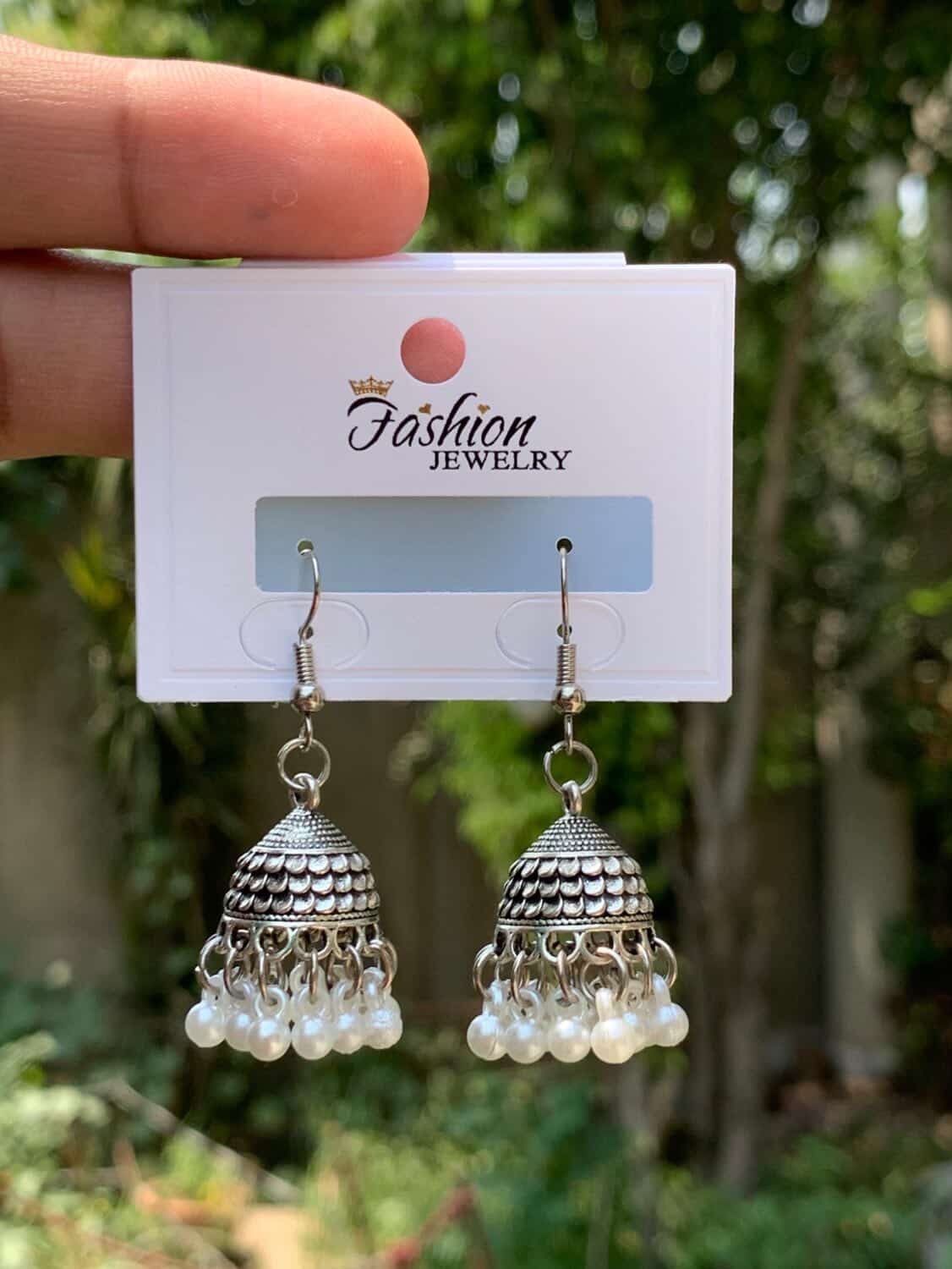 Silver Scalloped Jhumka with Pearl Fringe