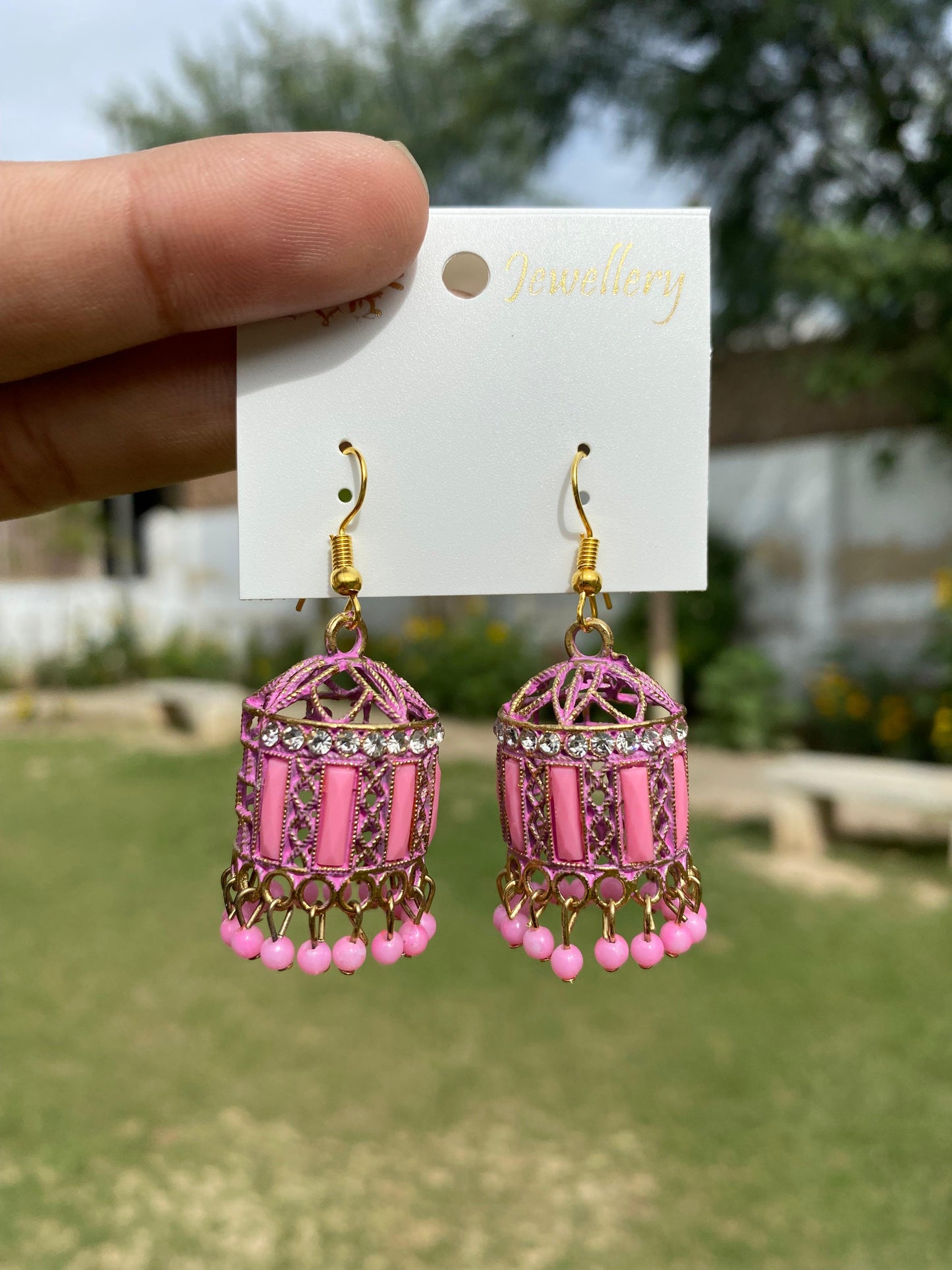 Cage-Style Crystal Jhumka