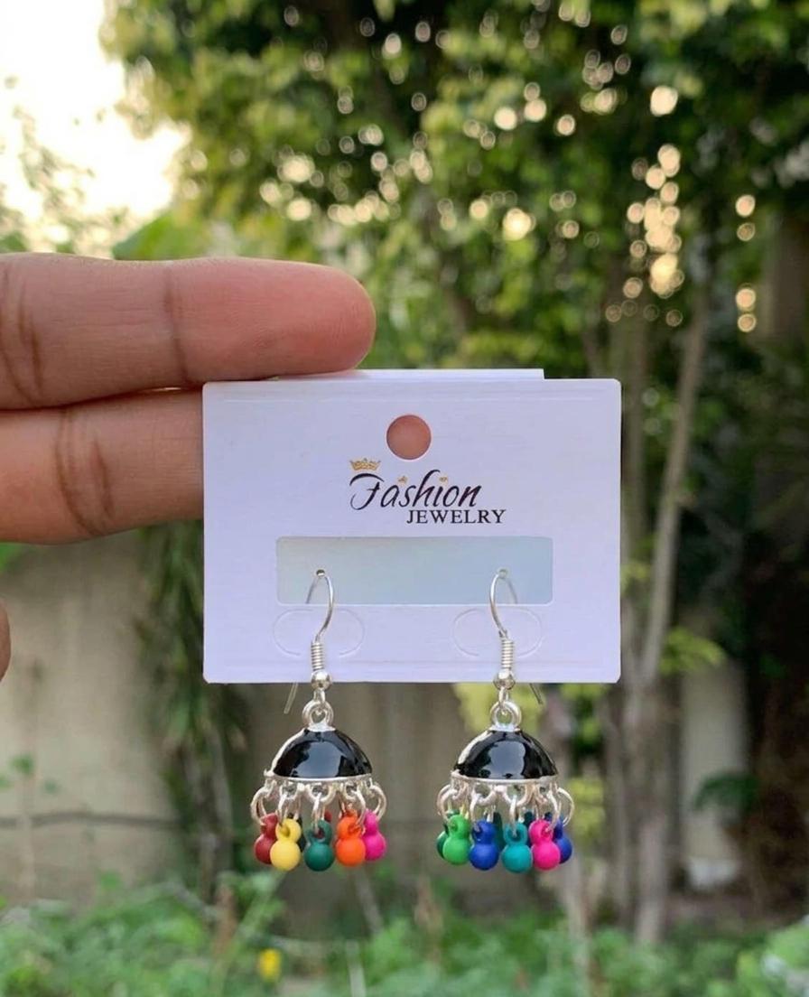Midnight Onyx Meenakari Jhumka