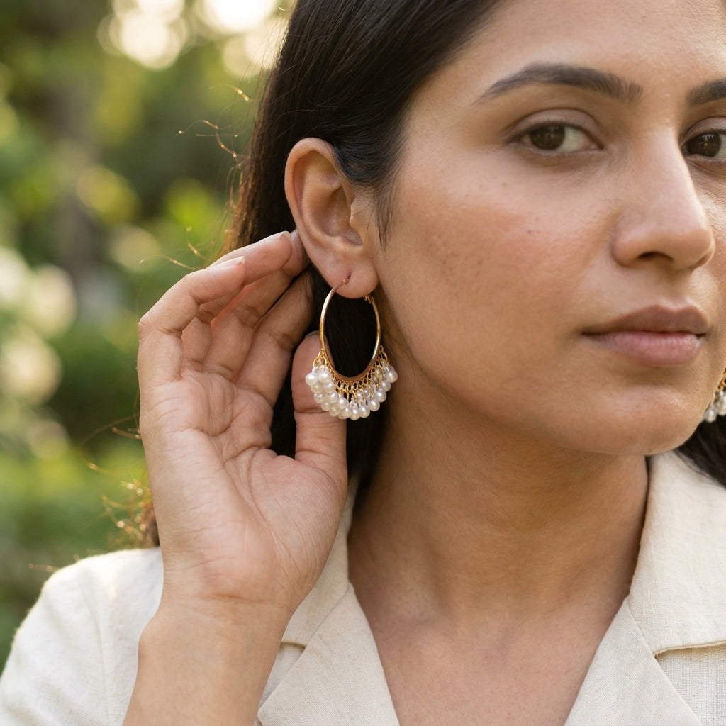 Pearl Hoop Jhumka Golden