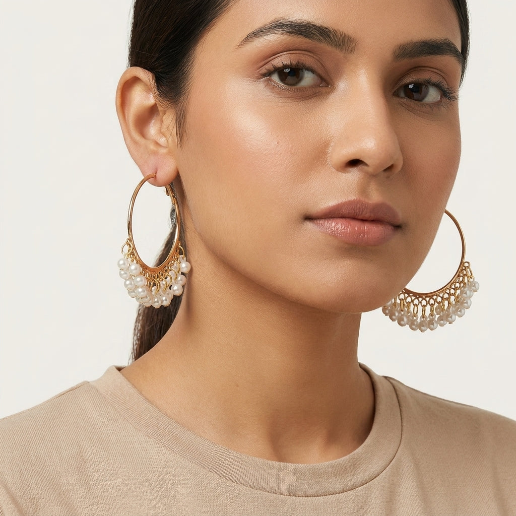 Pearl Hoop Jhumka Golden