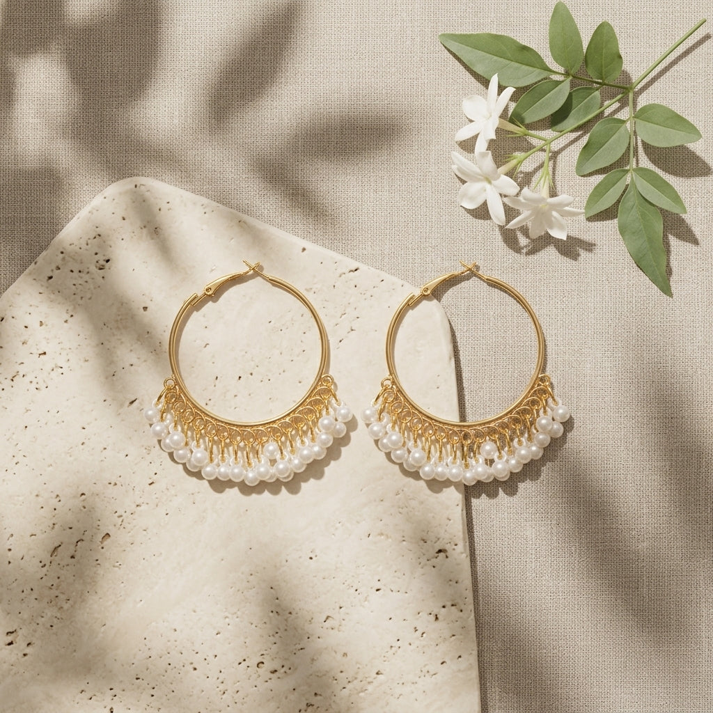 Pearl Hoop Jhumka Golden